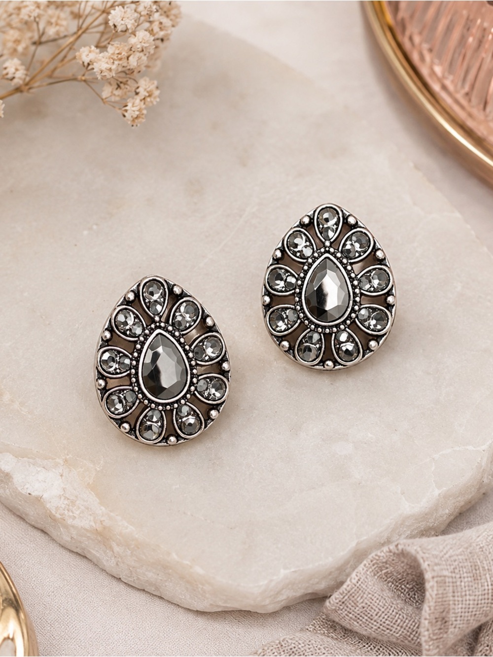 Hematite Teardrop Cluster Post Earrings